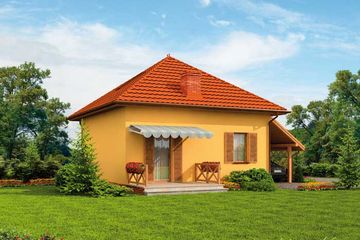 Projekt domu letniskowego Calgary dom letniskowy z poddaszem - parterowy dom o powierzchni 74,55 m², dach namiotowy - ujęcie 3