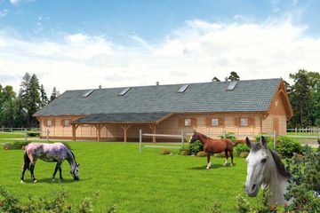  Projekt stajni S23 z Bali drewnianych - 9 boksów (SLN1541) - projekt stajni parterowego z poddaszem - Zdjęcie 3