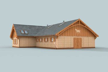  Projekt stajni S23 z Bali drewnianych - 9 boksów (SLN1541) - projekt stajni parterowego z poddaszem - Zdjęcie 4
