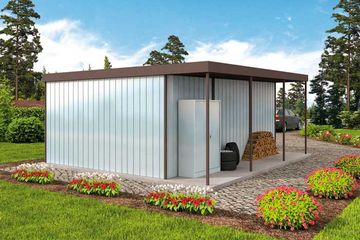  Projekt garażu GB10 projekt garażu blaszanego jednostanowiskowego z wiatą (SLN1721) - projekt garażu parterowego - Zdjęcie 3