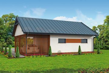  Projekt garażu G277 garaż jednostanowiskowy z pomieszczeniem gospodarczym i wiatą (SLN1355) - projekt garażu parterowego - Zdjęcie 3