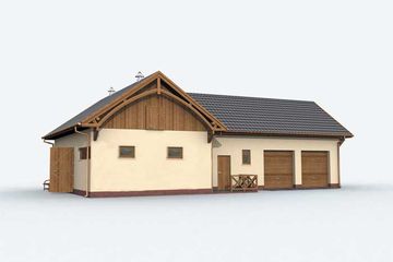 Projekt budynku gospodarczego BGS13 Budynek gospodarczy - parterowy dom o powierzchni 121,97 m², dach czterospadowy - ujęcie 4