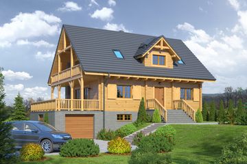 Projekt domu Milicz 61 dw - parterowy z poddaszem dom o powierzchni 145,77 m², dach dwuspadowy - ujęcie frontu