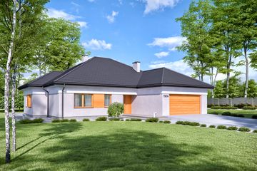 Projekt domu TK74 - parterowy dom, dach kopertowy - ujęcie frontu