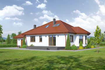 Projekt domu Zadębie małe 33x - parterowy dom o powierzchni 104,41 m², dach kopertowy - ujęcie 2