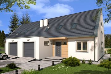 Projekt domu Vivien bliźniak wersja A paliwo stałe - parterowy z poddaszem dom o powierzchni 110,40 m², dach dwuspadowy - ujęcie 2