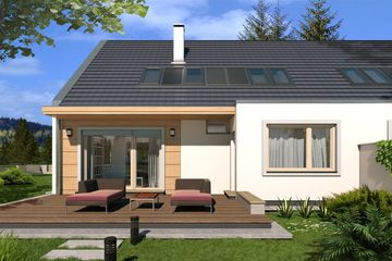 Projekt domu Vivien bliźniak wersja A paliwo stałe - parterowy z poddaszem dom o powierzchni 110,40 m², dach dwuspadowy - ujęcie 3