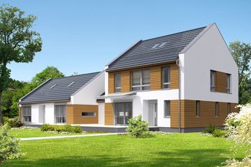 Projekt domu Odense DCP322 - z pełnym piętrem dom o powierzchni 242,21 m², dach dwuspadowy, koszt budowy 604 300 zł - ujęcie frontu