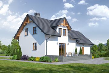 Projekt domu Gródek 55 - parterowy z poddaszem dom o powierzchni 82,76 m², dach dwuspadowy - ujęcie 2