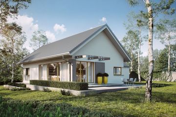 Projekt domu eko Typowy 14 - parterowy z poddaszem dom o powierzchni 118,44 m², dach dwuspadowy - ujęcie 2