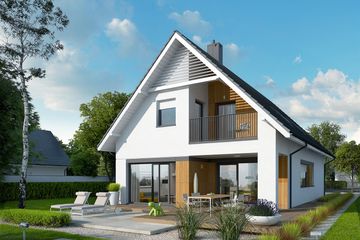Projekt domu Riko G1 energo - parterowy z poddaszem dom o powierzchni 130,96 m², dach dwuspadowy - ujęcie 2