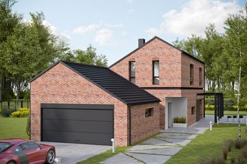 Projekt domu House x12 - parterowy z poddaszem dom o powierzchni 122,66 m², dach dwuspadowy - ujęcie frontu
