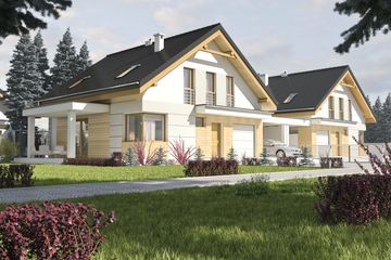  Projekt domu Nowinka II z garażem i wiatą bliźniak [A1-BL1] (WRF1685) - projekt domu parterowego z poddaszem - Zdjęcie 1