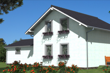 Projekt domu A-142 Dom lawendowa - szkieletowy - parterowy z poddaszem dom o powierzchni 115,30 m², dach dwuspadowy - ujęcie 2