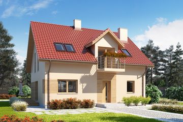 Projekt domu Eco 05 - parterowy z poddaszem dom o powierzchni 121,08 m², dach dwuspadowy, koszt budowy 314 000 zł - ujęcie frontu