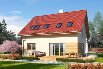 Projekt domu Eco 05 - parterowy z poddaszem dom o powierzchni 121,08 m², dach dwuspadowy - ujęcie 2