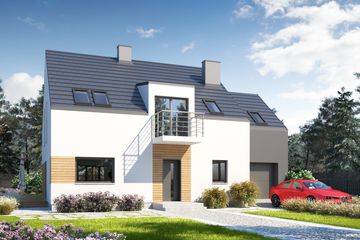 Projekt domu Eco 09 - parterowy z poddaszem dom o powierzchni 119,06 m², dach dwuspadowy, koszt budowy 321 000 zł - ujęcie frontu