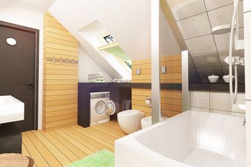 Projekt domu Nowinka IV z garażem 1-st. [A] - parterowy z poddaszem dom o powierzchni 105,30 m², dach dwuspadowy - ujęcie 5