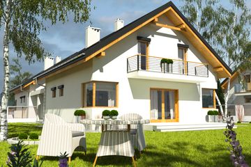 Projekt domu Nowinka IV z garażem i wiatą bliźniak [A1-BL1] - parterowy z poddaszem dom o powierzchni 210,60 m², dach dwuspadowy - ujęcie 2