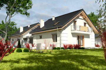 Projekt domu Nowinka III z garażem i wiatą bliźniak [A1-BL1] - parterowy z poddaszem dom o powierzchni 222,60 m², dach dwuspadowy - ujęcie 2