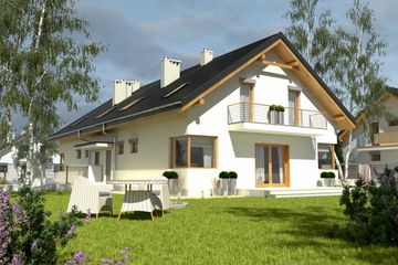 Projekt domu Nowinka IV z garażem 1-st. bliźniak [A-BL1] - parterowy z poddaszem dom o powierzchni 210,60 m², dach dwuspadowy - ujęcie 2