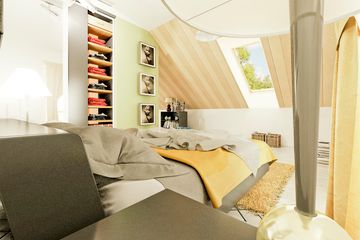 Projekt domu Nowinka IV z garażem 1-st. bliźniak [A-BL1] - parterowy z poddaszem dom o powierzchni 210,60 m², dach dwuspadowy - ujęcie 7