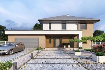 Projekt domu Carrara III DCP332b - z pełnym piętrem dom o powierzchni 191,16 m², dach kopertowy, koszt budowy 510 000 zł - ujęcie frontu