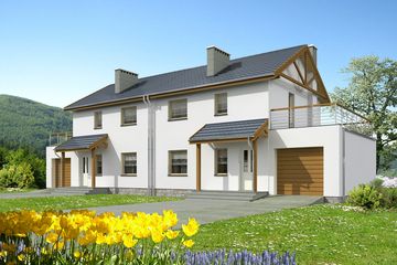 Projekt domu Glasgow II LMBL43 - z pełnym piętrem dom o powierzchni 89,17 m², dach dwuspadowy, koszt budowy 222 800 zł - ujęcie frontu