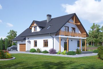 Projekt domu Osiek 15n - parterowy z poddaszem dom o powierzchni 146,20 m², dach dwuspadowy, koszt budowy 391 000 zł - ujęcie frontu