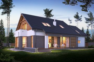 Projekt domu E-196 - parterowy z poddaszem dom o powierzchni 171,80 m², dach dwuspadowy - ujęcie 2