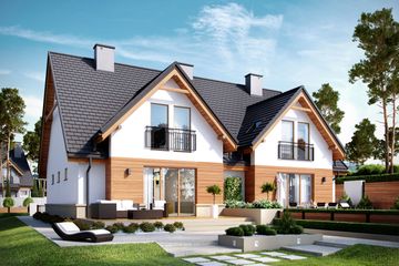 Projekt domu Sambor G1 (bliźniak) - parterowy z poddaszem dom o powierzchni 111,49 m², dach dwuspadowy - ujęcie 2