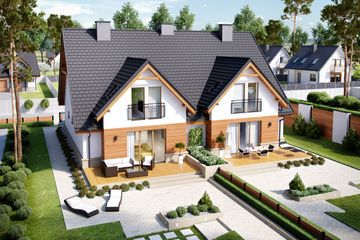 Projekt domu Sambor G1 (bliźniak) - parterowy z poddaszem dom o powierzchni 111,49 m², dach dwuspadowy - ujęcie 3