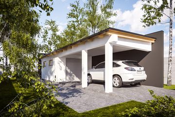  Projekt garażu G332 - Budynek garażowy z wiatą (PRA1358) - projekt garażu parterowego - Zdjęcie 1