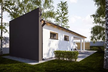  Projekt garażu G332 - Budynek garażowy z wiatą (PRA1358) - projekt garażu parterowego - Zdjęcie 2
