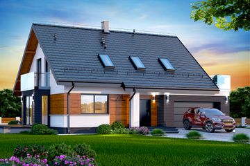  Projekt domu Marsala 2M z wykuszem (WOK1076) - projekt domu parterowego z poddaszem - Zdjęcie 1