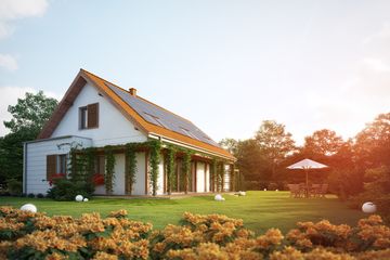 Projekt domu Przyjazny - parterowy z poddaszem dom o powierzchni 158 m², dach dwuspadowy, koszt budowy 238 580 zł - ujęcie frontu