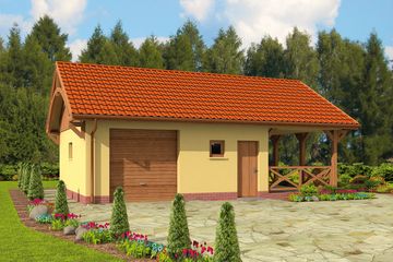  Projekt garażu G56 szkielet drewiany garaż jednostanowiskowy z pomieszczeniem gospodarczym, wiatą (SLN2464) - projekt garażu parterowego - Zdjęcie 1