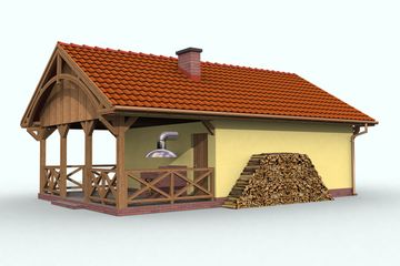  Projekt garażu G56 szkielet drewiany garaż jednostanowiskowy z pomieszczeniem gospodarczym, wiatą (SLN2464) - projekt garażu parterowego - Zdjęcie 2