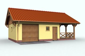  Projekt garażu G56 szkielet drewiany garaż jednostanowiskowy z pomieszczeniem gospodarczym, wiatą (SLN2464) - projekt garażu parterowego - Zdjęcie 3