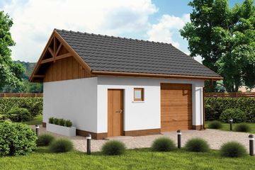  Projekt garażu G73B szkielet drewniany projekt garażu jednostanowiskowego z pomieszczeniem gospodarczym (SLN2466) - projekt garażu parterowego - Zdjęcie 1