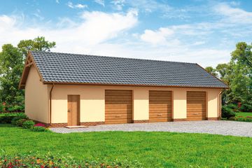  Projekt garażu G217 szkielet drewniany garaż trzystanowiskowy z pomieszczeniami gospodarczymi (SLN2474) - projekt garażu parterowego - Zdjęcie 1