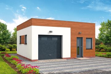  Projekt garażu G308 szkielet drewniany garaż jednostanowiskowy z pomieszczeniem gospodarczym (SLN2490) - projekt garażu parterowego - Zdjęcie 1