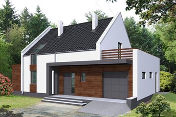 Projekt domu Rumcajs z garażem 1-st. [A] - parterowy z poddaszem dom o powierzchni 119,30 m², dach dwuspadowy - ujęcie 5