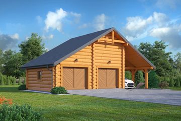 Projekt garażu GD 2w - parterowy dom o powierzchni 52 m², dach dwuspadowy - ujęcie frontu
