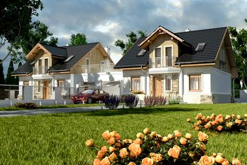  Projekt domu Puszczyk III z garażem 1-st. bliźniak [A-BL1] (WRF1815) - projekt domu parterowego z poddaszem - Zdjęcie 1