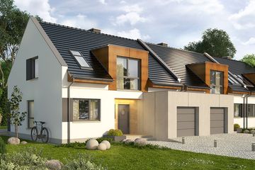 Projekt domu Aviator 6 - parterowy z poddaszem dom o powierzchni 129,20 m², dach dwuspadowy, koszt budowy 260 172 zł - ujęcie frontu