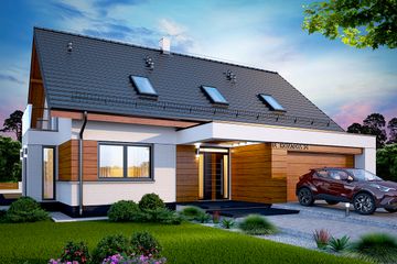  Projekt domu Kaminero z wykuszem (WOK1093) - projekt domu parterowego z poddaszem - Zdjęcie 1