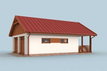Projekt budynku gospodarczego G286 szkielet drewniany budynek gospodarczy - parterowy dom o powierzchni 66,89 m², dach dwuspadowy - ujęcie 4