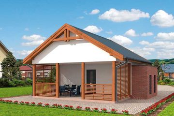 Projekt budynku gospodarczego G301 szkielet drewniany budynek gospodarczy bez bramy - parterowy dom o powierzchni 23,63 m², dach dwuspadowy, koszt budowy 58 701 zł - ujęcie frontu