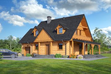Projekt domu Cisna 25g dw - parterowy z poddaszem dom o powierzchni 125,61 m², dach dwuspadowy - ujęcie frontu